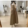 Saia com Suspensório de Algodão para Mulheres, Novo Estilo Primavera e Verão, Solta e Emagrecedora, Cintura Alta Retrô, Sem Mangas, Vestido Midi Artístico