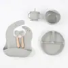 Plato de Cena de Silicona Babero para Bebé Tazón para Bebé Niños Vajilla Tenedor Taza para Snacks Anticaída traje Transfronterizo en stock Comer