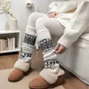 Polainas de Punto Fair Isle para Mujer, Otoño/Invierno 2025 Nuevas Calcetines Largos de Tubo Gris Vintage, Adecuados para Usar con Botas de Nieve, Engrosados para Calidez