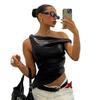 Chaleco sin mangas de estilo europeo y americano transfronterizo 2024 nuevo cuero hombro diagonal personalizado moda irregular top ropa de mujer