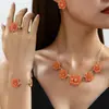 Collar, Pulsera, Pendientes, Anillo de Florales Elegantes con Goteo de Aceite Transfronterizo Europeo y Americano, Set de Joyería Estilo Corte Vintage para Mujer