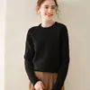 Suéter Básico de Cachemir Grueso de Doble Hilo con Cuello Redondo para Mujer Otoño e Invierno Versátil Holgado de Cachemir Suéter de Manga Larga Suéter Base