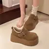 Zapatos de mujer estilo Birkenstock con suela gruesa y forro de felpa, colección otoño/invierno 2025, mocasines retro sin cordones, zapatos de algodón cálidos estilo Birkenstock