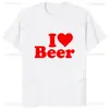 Transfronteiriço Aliexpress Lançamento I Love Beer Batimento Cardíaco Estampa Gráfica de Cerveja Camiseta Moda Casual Solta Harajuku