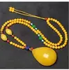Ámbar Amarillo Grasa de Pollo Segunda Generación Cera de Abeja Ámbar Gota de Agua Colgante Hebilla de Seguridad Collar Largo para Hombre y Mujer Cadena para Suéter Amarillo Ámbar