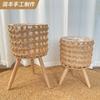 Novo Nórdico de Chão Madeira Maciça Rattan Suporte de Flores Sala de Estar Sofá Prateleira de Armazenamento de Bambu Varanda Suporte de Vaso de Flores Verdes