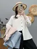 Camisa estilo vintage con bordado de corazón en las mangas, gasa de algodón de doble capa, color liso, chaqueta casual para capas para mujer, estilo moderno para ir al trabajo