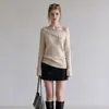 Suéter de punto trenzado estilo coreano, hombros descubiertos, doble botonadura, manga larga, nueva colección de otoño, top para mujer