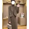 Casaco de Lã Estilo Francês para Mulheres, Estilo Início da Primavera, Conjunto Duas Peças Saia Petite Ladylike