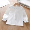 Camisa para Meninas, Novo Estilo Primavera e Outono 2026, Roupa Branca de Manga Longa para Primavera, Blusa Lisa com Gola Boneca Infantil, Camisa Estilosa