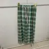 Calça Plaid de Perna Larga com Fio de Seda Gelada Primavera e Verão Fina Cintura Alta Emagrecimento Caimento Casual Reta para Mulheres
