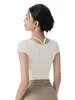 Camiseta Deportiva de Manga Corta para Mujer para Yoga con Almohadilla en el Pecho y Sin Necesidad de Usar Ropa Interior, Top Transpirable Corto Ajustado para Pilates y Fitness