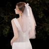 Novia Recibe Certificado de Matrimonio, Velo Sencillo Estilo Francés, Fotografía de Estudio, Foto de Viaje, Accesorios para Fotos, Tocado de Moño, Vestido