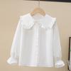 Camisa branca feminina de renda, manga comprida, primavera e outono, uniforme escolar para estudantes do ensino fundamental e médio, camisa básica para meninas