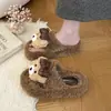 Bonitas Pantuflas Tejidas de Osito de Dibujos Animados para Mujer 2026 Otoño Invierno Ropa para el Hogar Ropa para Exteriores Antideslizantes Cálidas Pantuflas de Algodón para Mujer
