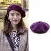 Boina de lana estilo hermana Teng para mujer, estilo retro británico, circunferencia de cabeza grande, sombrero de lana painter negro para otoño e invierno