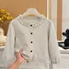 Novo cardigã de outono estilo coreano com acabamento em renda para meninas, moda infantil, estilo casual e moderno