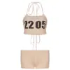 Biquíni Sexy de Praia Estilo Americano para Meninas Apimentadas Y2K Retro Estampa de Letras Cropped Calça Justa Conjunto de Três Peças