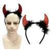 Diadema de Cuernos Rojos para Halloween Diadema para el Cabello con Plumas de Cuerno de Diablo para Performance de Baile del Festival de Fantasmas Tocado de Diablo Pasador para el Cabello