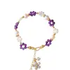 [Flor de la Suerte] Pulsera de Perlas de Agua Dulce y Amatista Natural con Cuentas para Mujer, Exquisita y de Moda Pulsera de Perlas y Calcedonia
