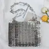 2025 Bolso de Mano de Hierro Tejido a Mano Brillante Plateado de Gama Alta Bolso para Teléfono Móvil Correa Larga para el Hombro Bolso de Hombro Único Cruzado