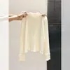 Suéter de punto único y exquisito estilo francés con cuello semi-alto fruncido y mangas largas para mujer, nuevo top base ajustado para otoño e invierno