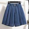 Foto Real de Shorts de Verano 2026 Nuevos para Mujer de Tiro Alto, Corte A, Mezclilla Tencel, Pierna Ancha para Ropa Exterior