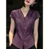 Camiseta de Manga Corta de Algodón y Lino de Gama Alta para Mujer, Nuevo Estilo Verano 2026, Lujo Ligero, Sensación de Alta Gama, Top Irregular