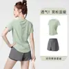 Conjunto de Roupa de Yoga Esportiva Fina para Exterior Fitness Solto Manga Curta Elástico Secagem Rápida Roupa Corrida Tamanho Plus Camiseta Shorts