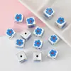 Cuentas cuadradas de acrílico brillante plateado de frutas y flores de primavera para cadena de teléfono DIY, colgante, materiales y accesorios para joyería hecha a mano