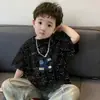 Camiseta de Manga Corta de Algodón Puro para Niños y Niñas, Moda Infantil Estrellada, Estilo Nuevo Holgado, Top de Verano de Manga Media para Niños Medianos y Grandes