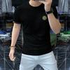 Camiseta masculina de verão novo de seda de gelo de manga curta strass cabeça de tigre casual top respirável slim-fit camiseta masculina de meia manga na moda