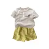 Conjunto de Verano 2026 para Niños Youhe Estilo Coreano Top Rayado y Shorts Lisos Sencillos Conjunto Fresco de Dos Piezas para Niños