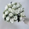Buquê de rosas artificiais com chifre de flor, 18 cabeças, rosas em formato de coração de gelo, flores artificiais, planta verde, decoração de casamento por atacado, INS cross-border