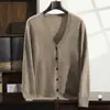 Cardigã de Malha Masculino Gola V em Cashmere 2026 Outono e Inverno Novo Jaqueta de Botão Único Manga Longa Casual de Negócios para Meia-Idade