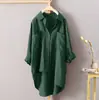 En Stock Nueva Camisa Casual para Mujer Color Sólido Otoño Algodón Lino Cárdigan Bolsillo Doble Manga Larga 7 Colores 8 Tallas