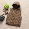 Colete casual branco leve de plumas de pato com padrão de losangos para mulheres, gola redonda, camada interna justa, colete quente, jaqueta estilo vintage, moderno