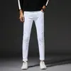 Calças jeans brancas para homens 2023 slim fit rasgadas jeans masculinos para adolescentes calças skinny elásticas peça única atacado
