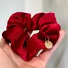 Goma para el pelo scrunchie de terciopelo burdeos estilo vintage francés, accesorio para peinados recogidos de alta gama