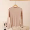 Camiseta básica de punto modal para mujer con cuello semi-alto, adecuada para otoño e invierno, de manga larga, cuello medio, top cálido