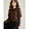 Chal de punto holgado estilo coreano con cuello redondo Top de manga larga holgada para principios de otoño Cubre imperfecciones Adelgazante Blanqueador Prendas de punto versátiles