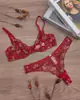Ropa Interior Sexy Francesa para Mujer Verano Ultra Delgada Encaje Floral Puro Deseo Conjunto de Lencería para Busto Grande para Verse Más Pequeño Conjunto de Sujetador Anticaída