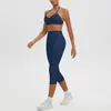 Ropa Nueva para Yoga Sexy Amigable con la Piel Cuello Halter Espalda Hermosa Sujetador Deportivo Pantalones Ajustados de Cintura Alta Pantalones de Longitud Media Conjunto de Fitness