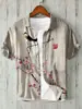 Venta Caliente Sudeste Asiático Estilo Retro Japonés Patrón de Flor de Ciruelo Estampado Camisa Hawaiana Ropa para Hombre Fábrica de Origen