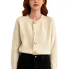 Diseño de Otoño e Invierno Cárdigan de Punto de Color Puro de un Solo Botón para Mujer Ropa Exterior Estilo Lazy Holgado Cuello Redondo Versátil