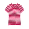 Ropa de comercio exterior para mujer 2026 Moda europea y americana casual suéter chaqueta de punto a rayas con botones de manga corta y cuello redondo A37396