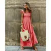 2026 Estilo Europeu e Americano Site Independente Amazon Verão Elegante Vestido Feminino Patchwork Xadrez Alça Elástica Flare