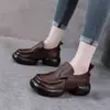 2026 Zapatos Pequeños de Cuero con Tacón Grueso para Mujer Mocasines de Suela Suave Zapatos de Madre Otoño Retro Slip-ons Suela Gruesa Nuevo Corte Profundo