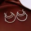 Brincos Redondos Espirais com Diamantes Incrustados e Agulha de Prata, Modernos, Exquisitos e de Alta Qualidade, Elegantes de Nicho, Versáteis, Atacado de Brincos para Mulheres