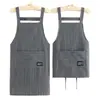 Delantal Corto de Algodón Rayado con Peto para Mujer Sin Mangas Uso en Cocina Hogar Anti-Manchas Anti-Suciedad Bolsillo Grande Resistente a Manchas Rayas Verticales